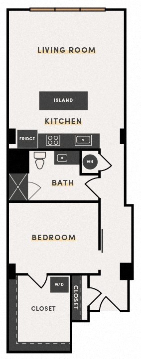 Floor plan for 1 bed, 1 bath, 827 sqft